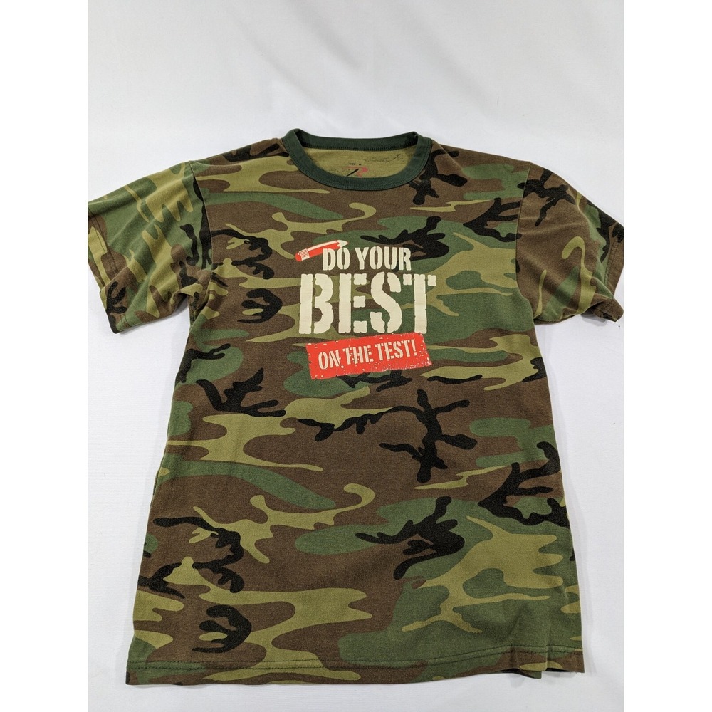 Vintage Rothco Camo Ringer Tee T-Shirt M Do Your Best On The Test Green Woodland